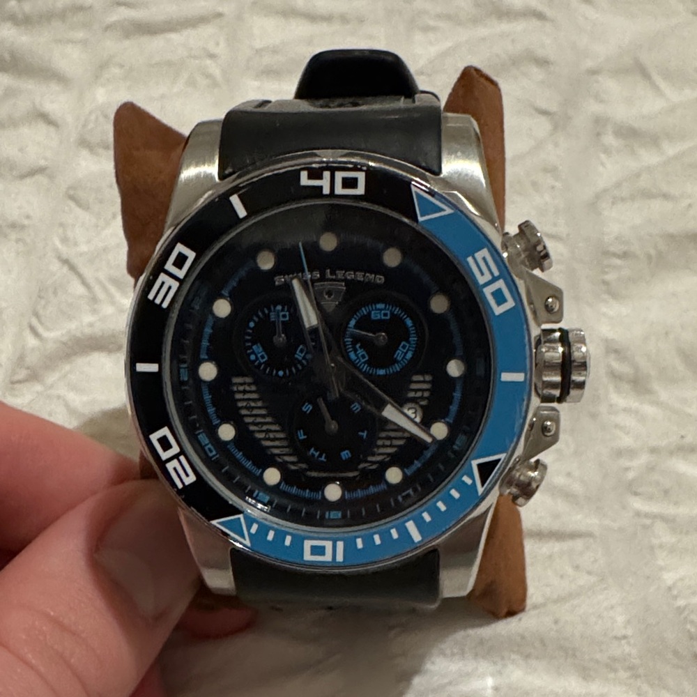 Swiss Legend Men's Silver and Blue Chronograph Watch